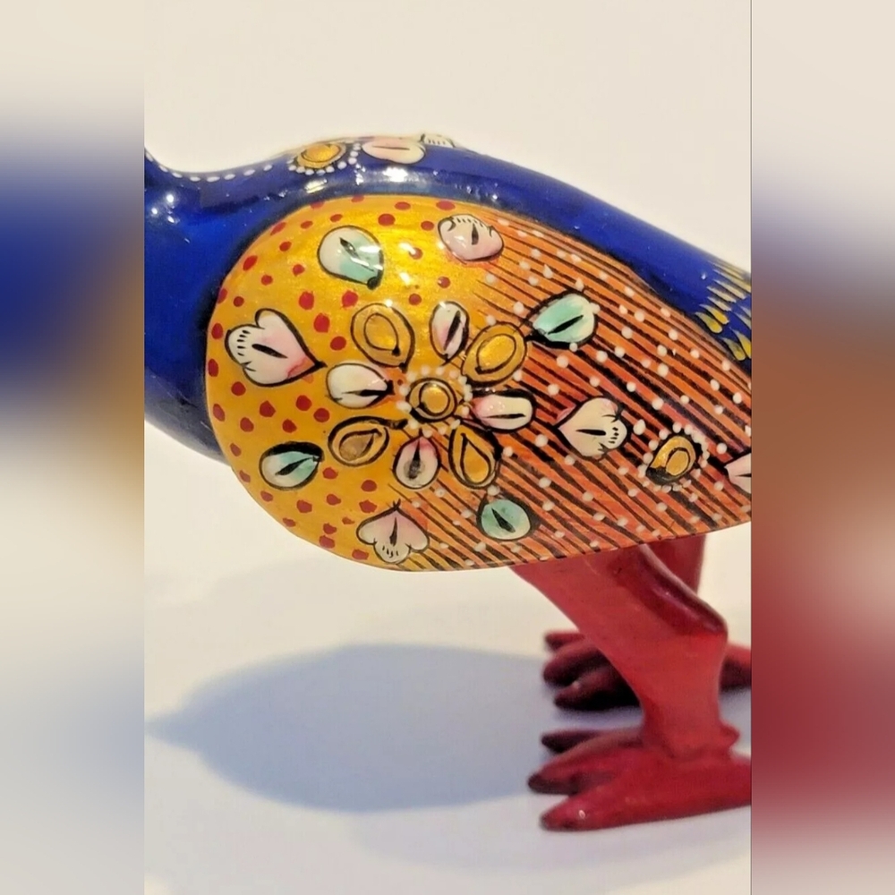 Handcrafted 9" Colorful Peacock Figurine Enamel Handpainted India Pre-owned - Picture 9 of 10